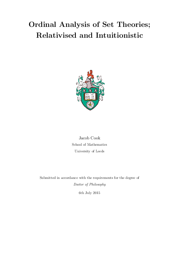 (PDF) Ordinal analysis of set theories : relativised and intuitionistic