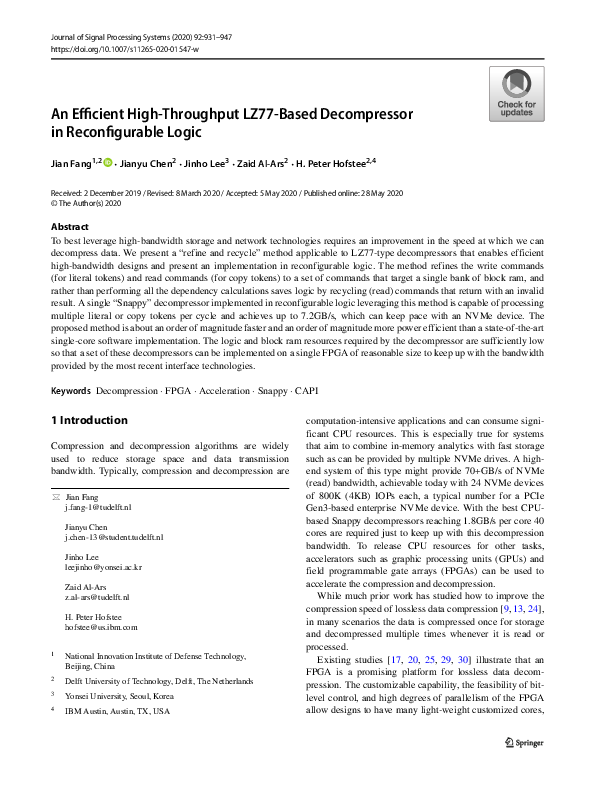 (PDF) An Efficient High-Throughput LZ77-Based Decompressor in ...