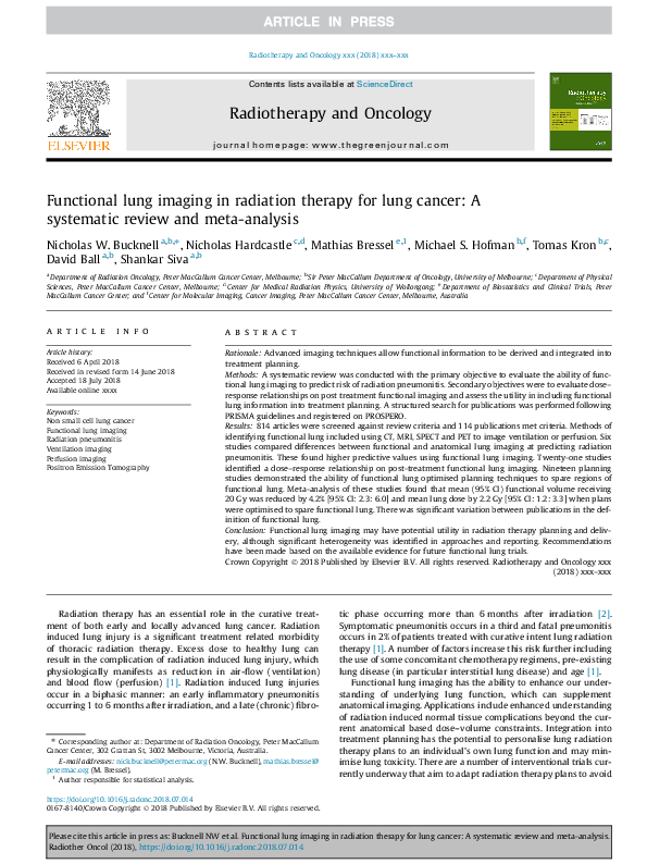 (PDF) Functional lung imaging in radiation therapy for lung cancer: A ...