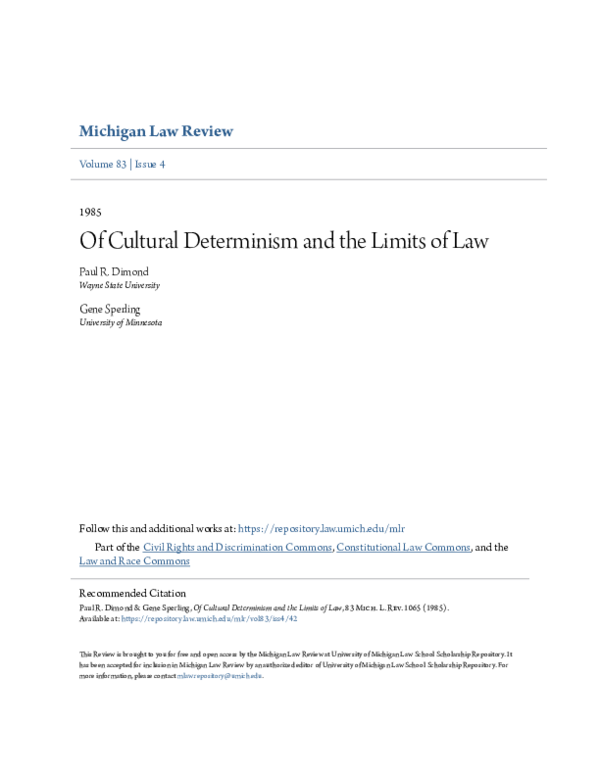 (PDF) Of Cultural Determinism and the Limits of Law