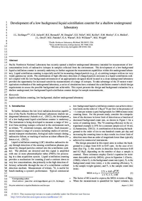 (PDF) Development of a low background liquid scintillation counter for