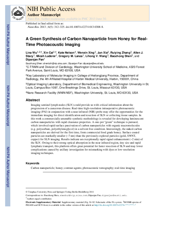 (PDF) A green synthesis of carbon nanoparticles from honey and their ...