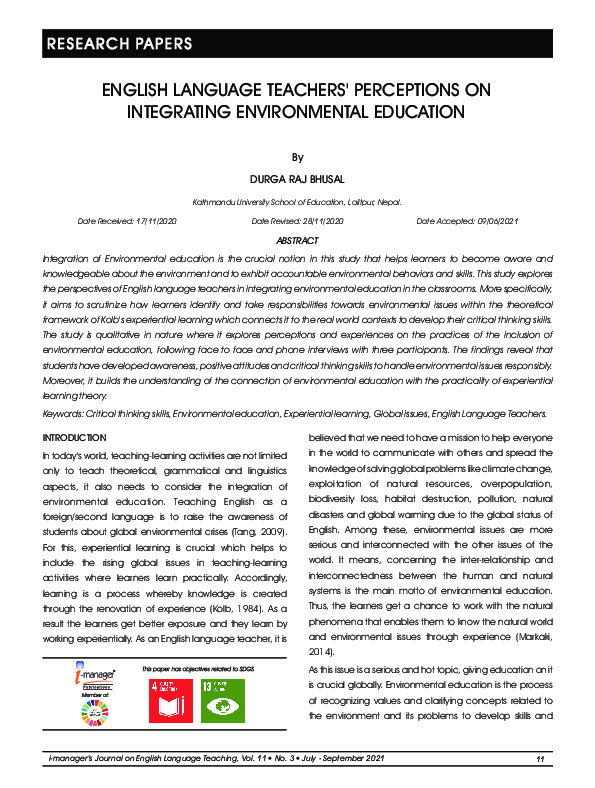 (PDF) ENGLISH LANGUAGE TEACHERS' PERCEPTIONS ON INTEGRATING ...