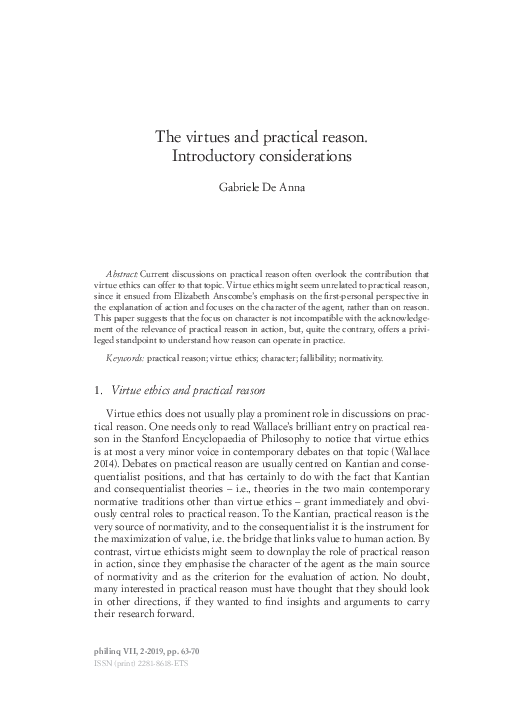 (PDF) The virtues and practical reason. Introductory considerations
