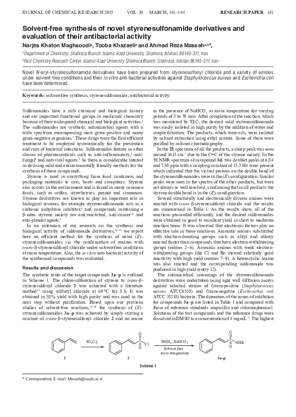 (PDF) Solvent-Free Synthesis of Novel Styrenesulfonamide Derivatives ...
