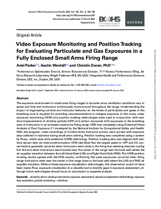 (PDF) Video Exposure Monitoring and Position Tracking for Evaluating ...