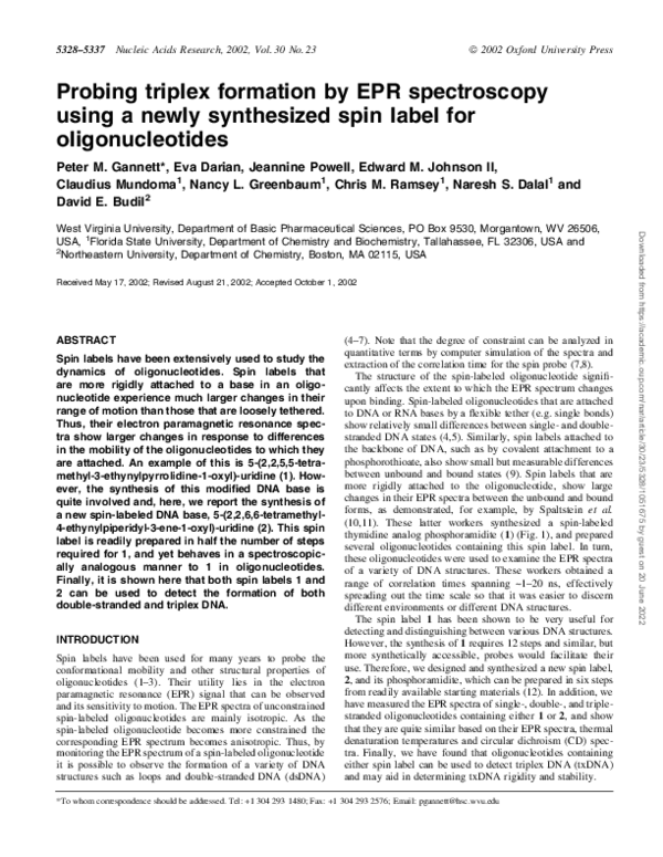 (PDF) Probing triplex formation by EPR spectroscopy using a newly ...