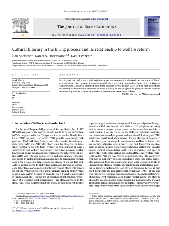 (PDF) Cultural filtering in the hiring process and its relationship to ...