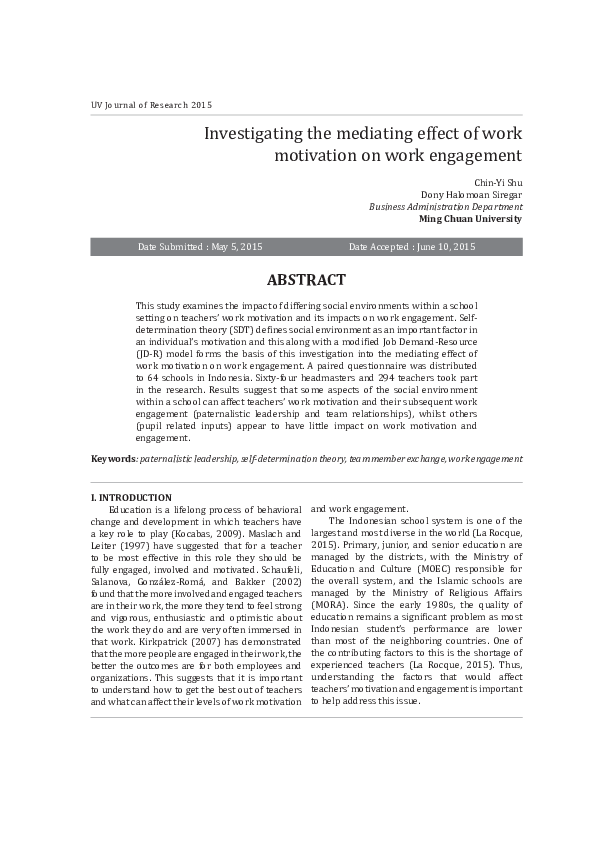 (PDF) Investigating the mediating effect of work motivation on work ...
