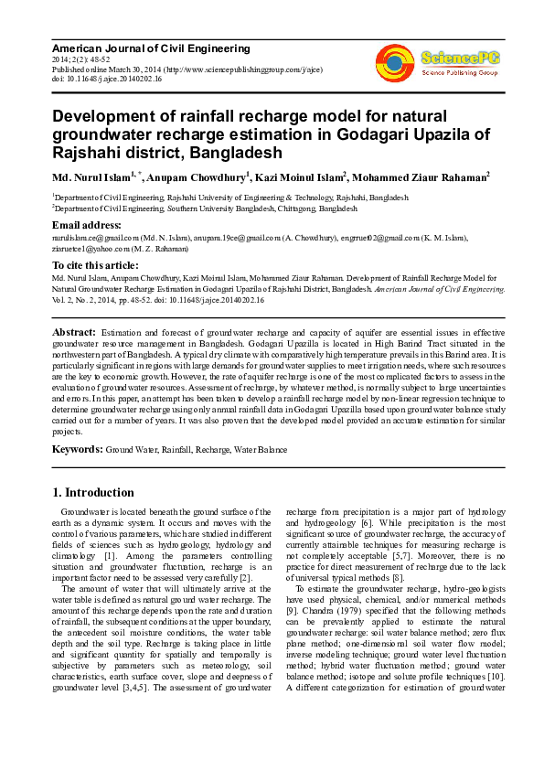 (PDF) Development of Rainfall Recharge Model for Natural Groundwater ...