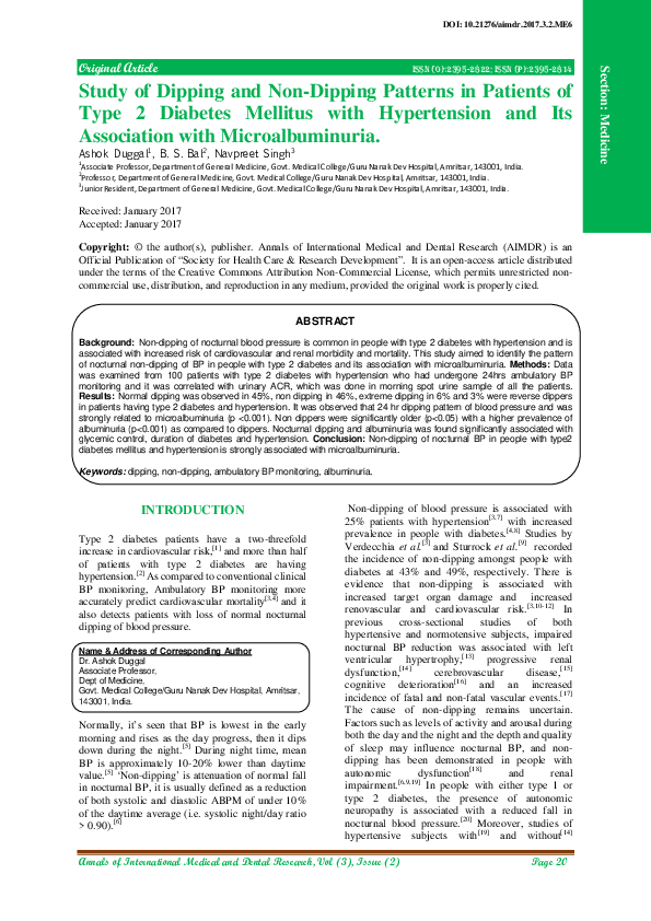 (PDF) Study of Dipping and Non-Dipping Patterns in Patients of Type 2 ...