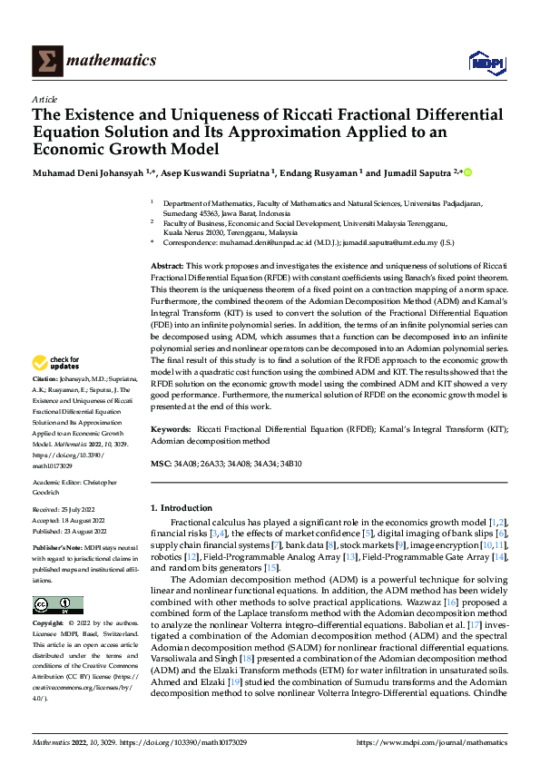 (PDF) The Existence and Uniqueness of Riccati Fractional Differential ...