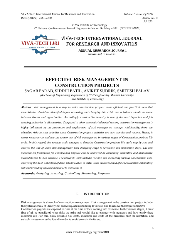 (PDF) Effective Risk Management in Construction Projects