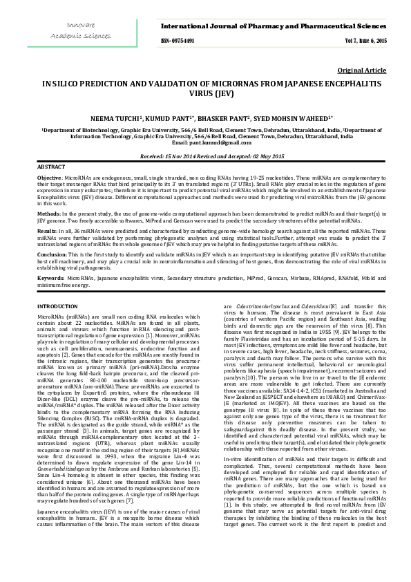 (PDF) IN SILICO PREDICTION AND VALIDATION OF MICRORNAS FROM JAPANESE ...