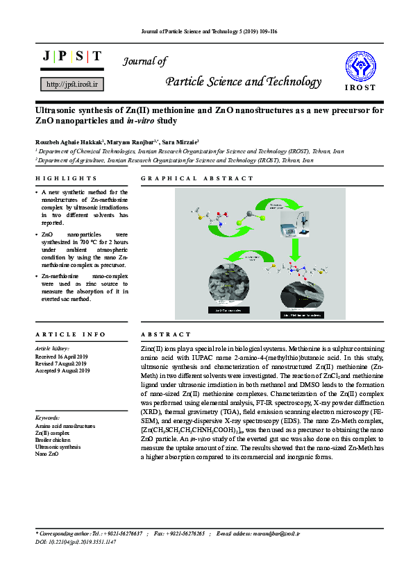 (PDF) Ultrasonic synthesis of Zn(II) methionine and ZnO nanostructures ...