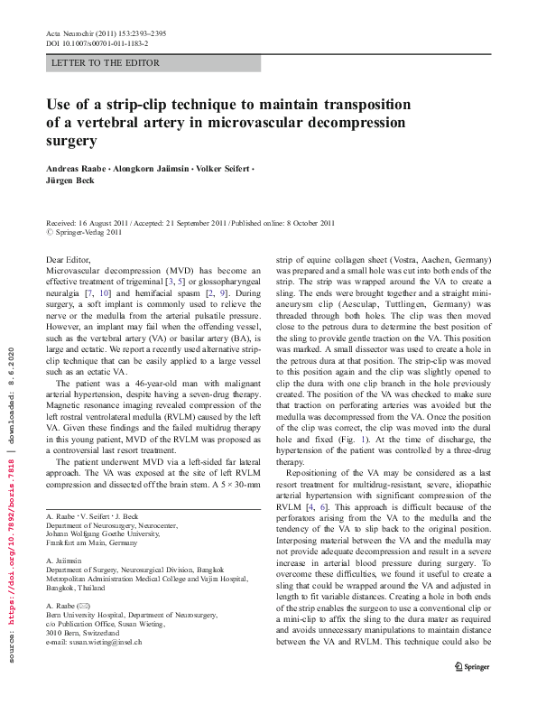 (PDF) Use of a strip-clip technique to maintain transposition of a ...