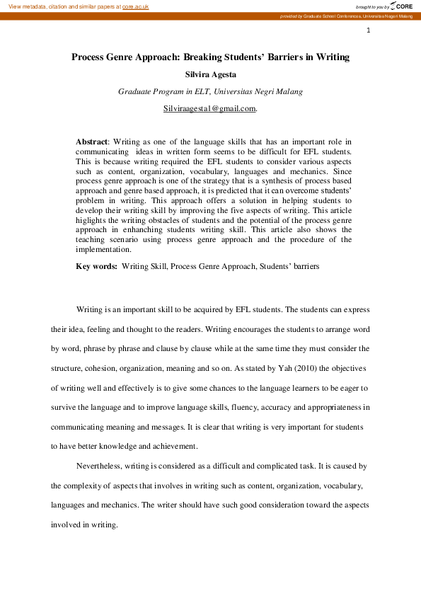 (PDF) Process Genre Approch: Breaking Students Barriers in Writing