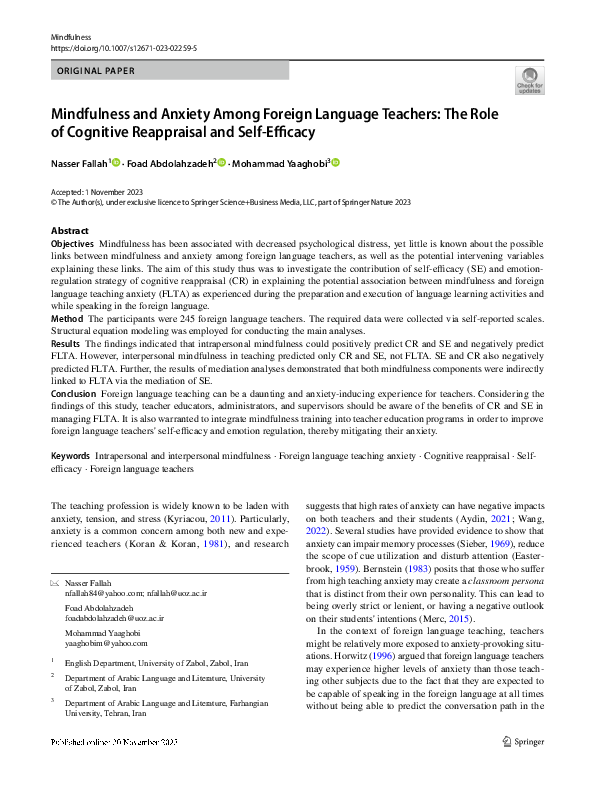 (PDF) Mindfulness and Anxiety Among Foreign Language Teachers: The Role ...