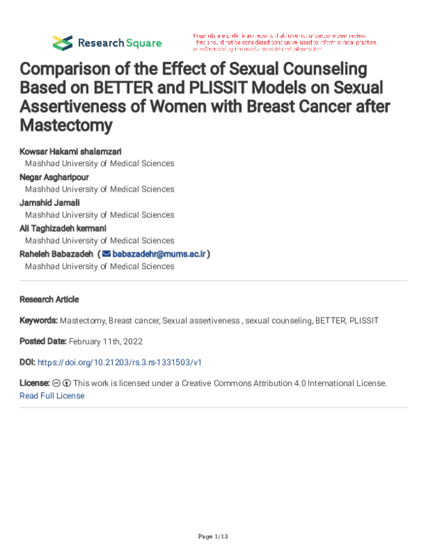 (PDF) Comparison of the Effect of Sexual Counseling Based on BETTER and ...