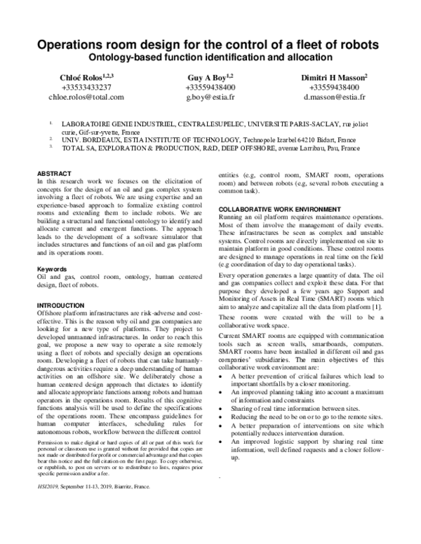 (PDF) Operations room design for the control of a fleet of robots