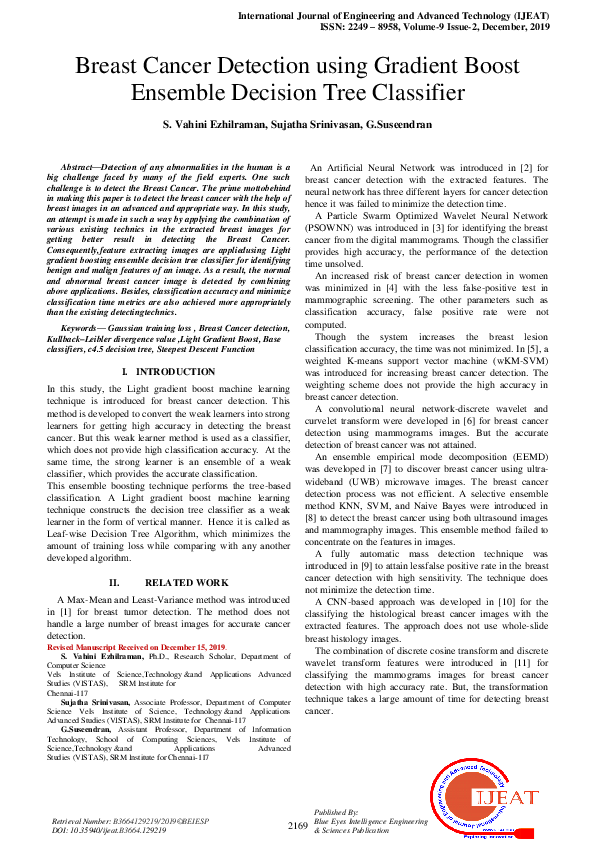 (PDF) Breast Cancer Detection using Gradient Boost Ensemble Decision ...