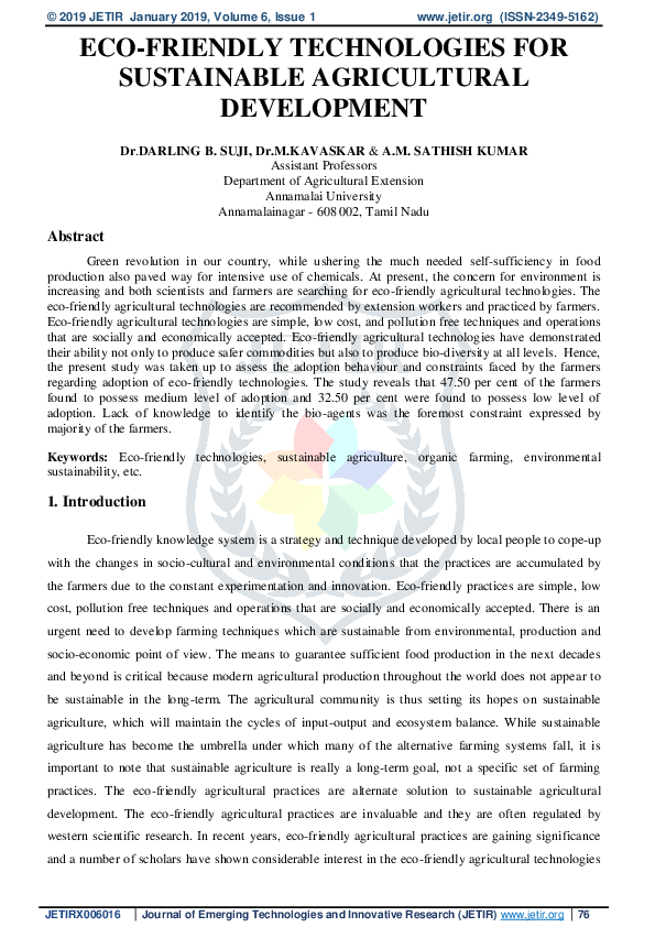 (PDF) Eco-Friendly Technologies for Sustainable Agricultural Development