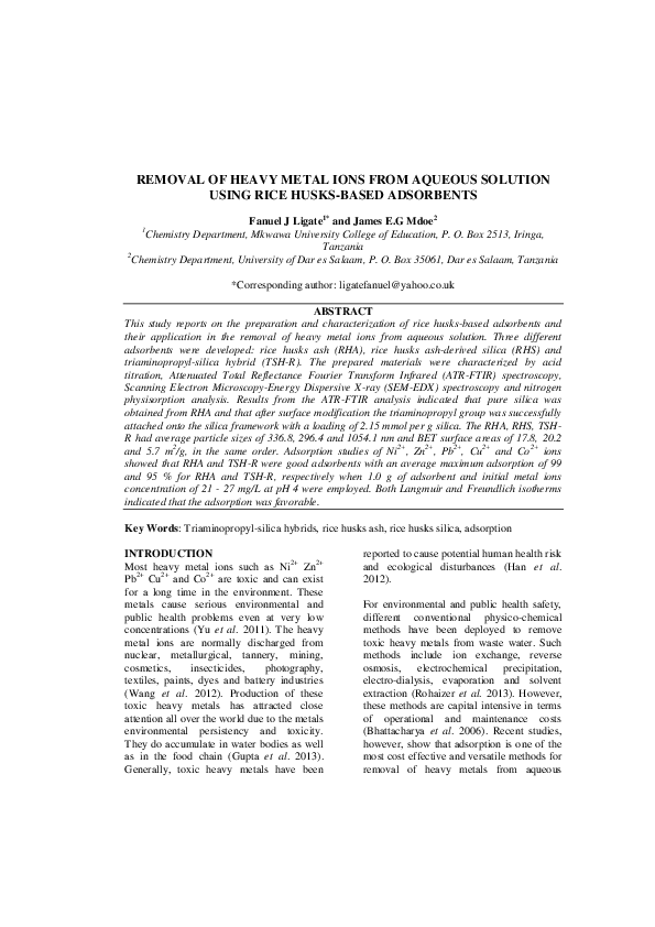 (PDF) Removal of heavy metal ions from aqueous solution using rice ...