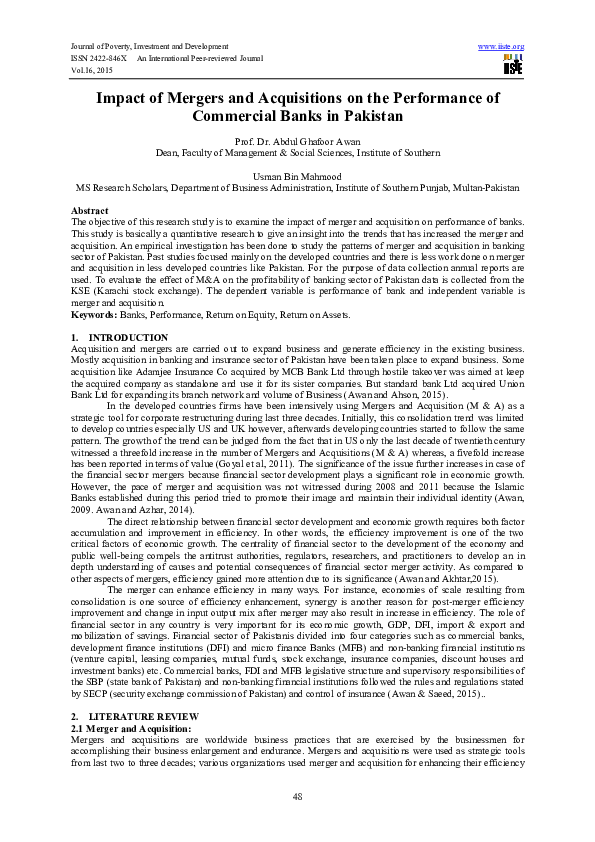 (PDF) Impact of Mergers and Acquisitions on the Performance of ...