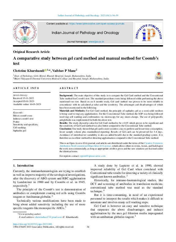 (PDF) A comparative study between gel card method and manual method for ...