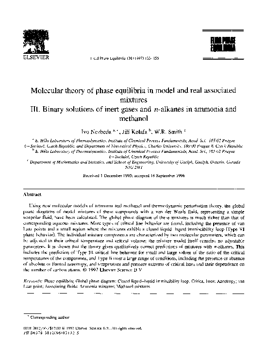 (PDF) Molecular theory of phase equilibria in model and real associated ...
