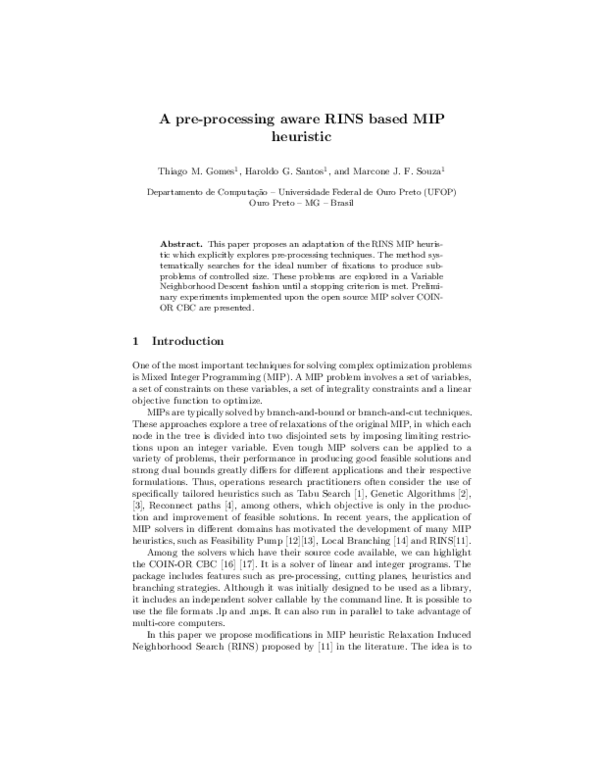 (PDF) A Pre-processing Aware RINS Based MIP Heuristic
