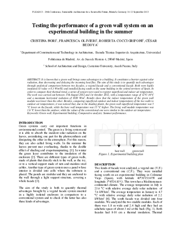 (PDF) Testing the performance of a green wall system on an experimental ...