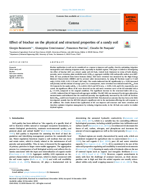 (PDF) Effect of biochar on the physical and structural properties of a ...