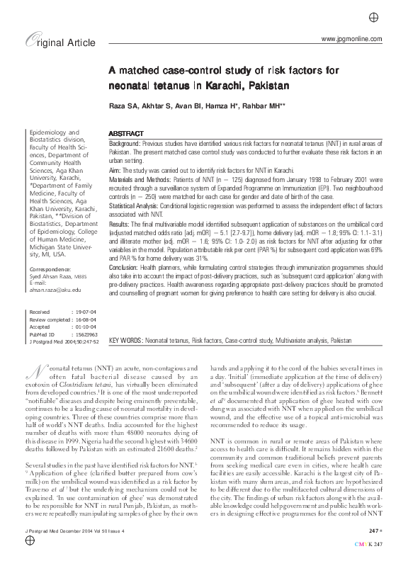 (PDF) A matched case-control study of risk factors for neonatal tetanus ...