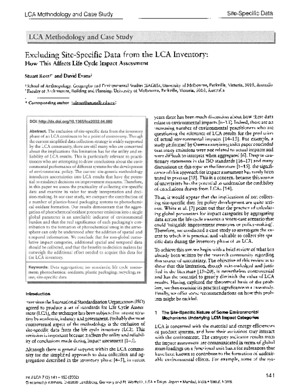 (PDF) Excluding site-specific data from the lca inventory: how this ...