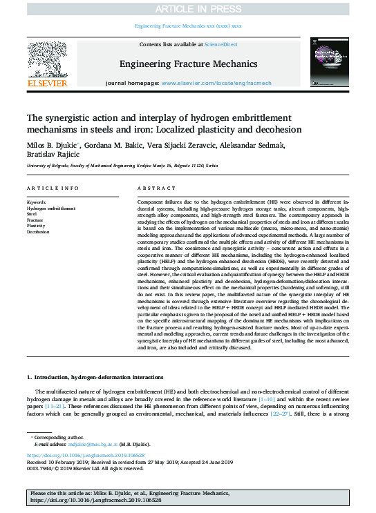 (PDF) The synergistic action and interplay of hydrogen embrittlement ...