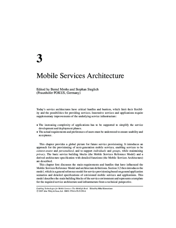 (PDF) Enabling technologies for mobile services: the MobiLife book