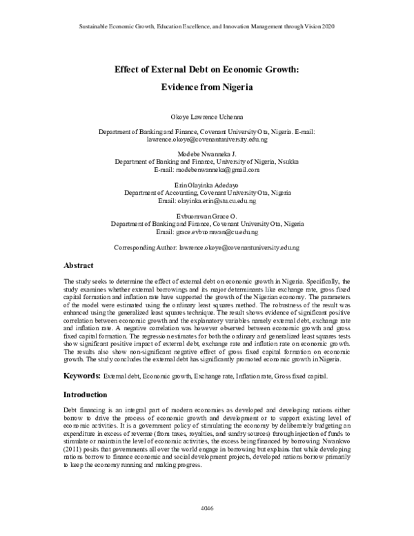 (PDF) Effect of External Debt on Economic Growth: Evidence from Nigeria