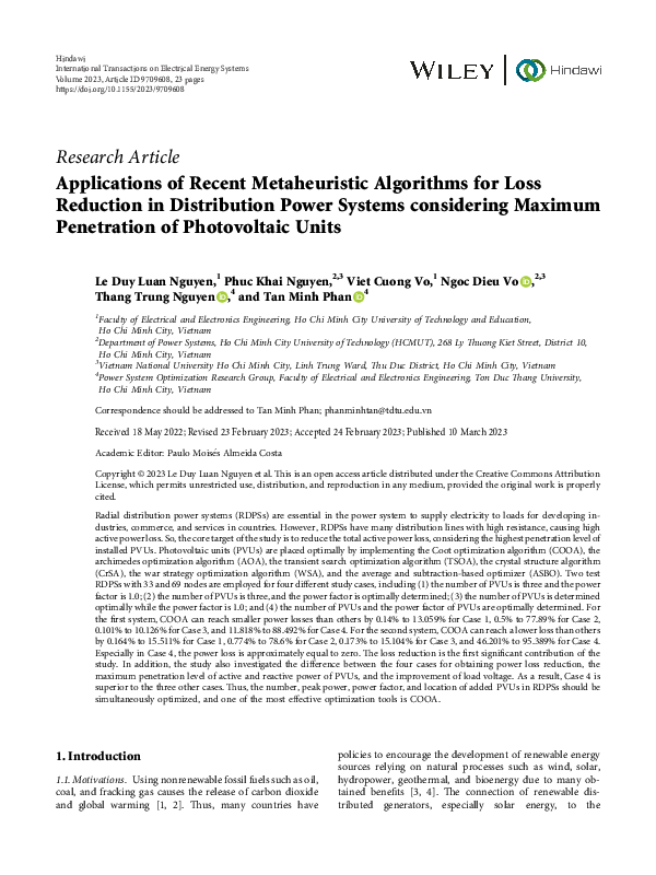 (PDF) Applications of Recent Metaheuristic Algorithms for Loss ...