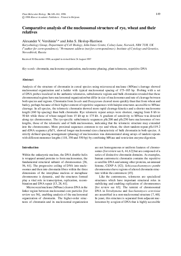 (PDF) Comparative analysis of the nucleosomal structure of rye, wheat ...