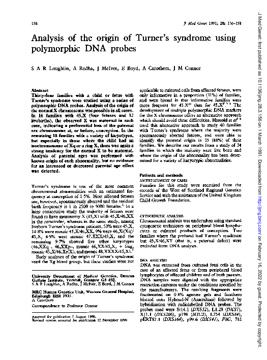 (PDF) Analysis of the origin of Turner's syndrome using polymorphic DNA ...