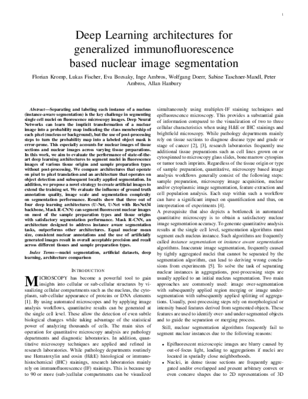 (PDF) Deep Learning for Nucleus Segmentation in Imaging
