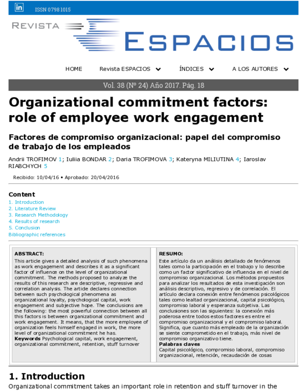(PDF) Organizational commitment factors: role of employee work engagement