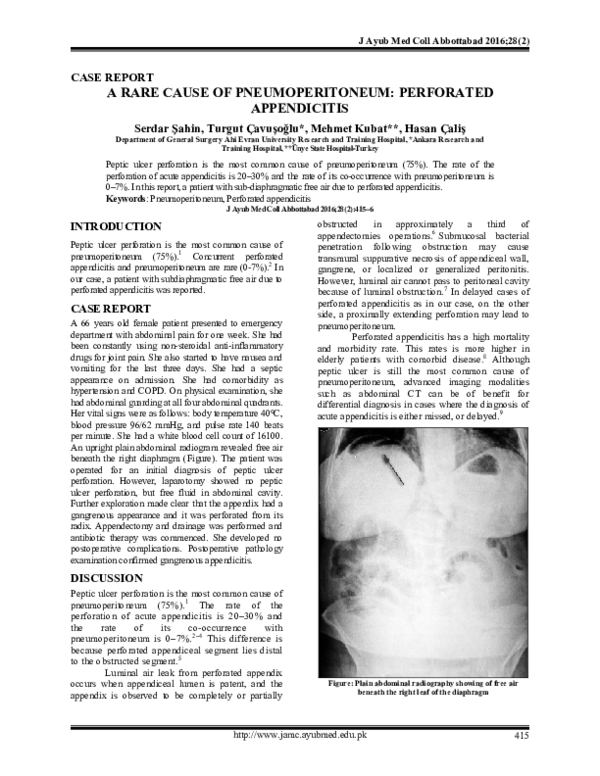 (PDF) A Rare Cause Of Pneumoperitoneum: Perforated Appendicitis