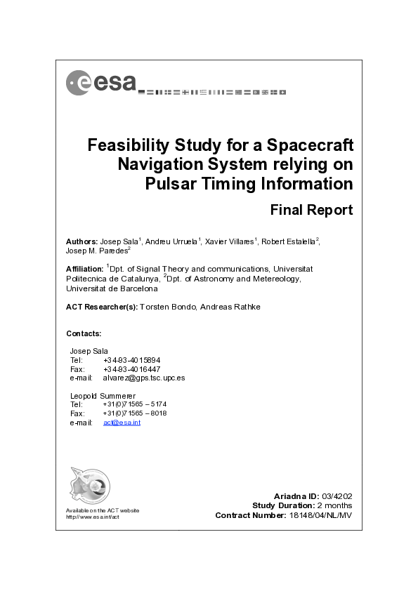 (PDF) Feasibility study for a spacecraft navigation system relying on ...