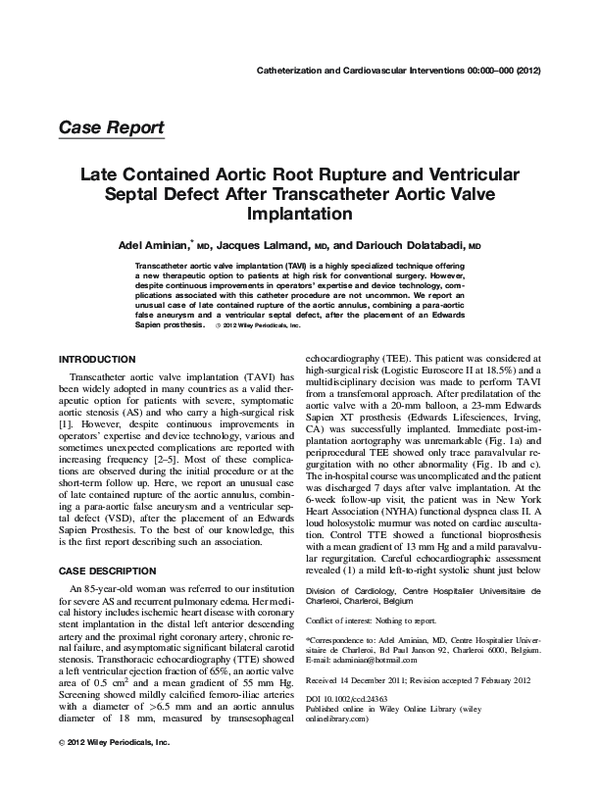 (PDF) Late contained aortic root rupture and ventricular septal defect ...
