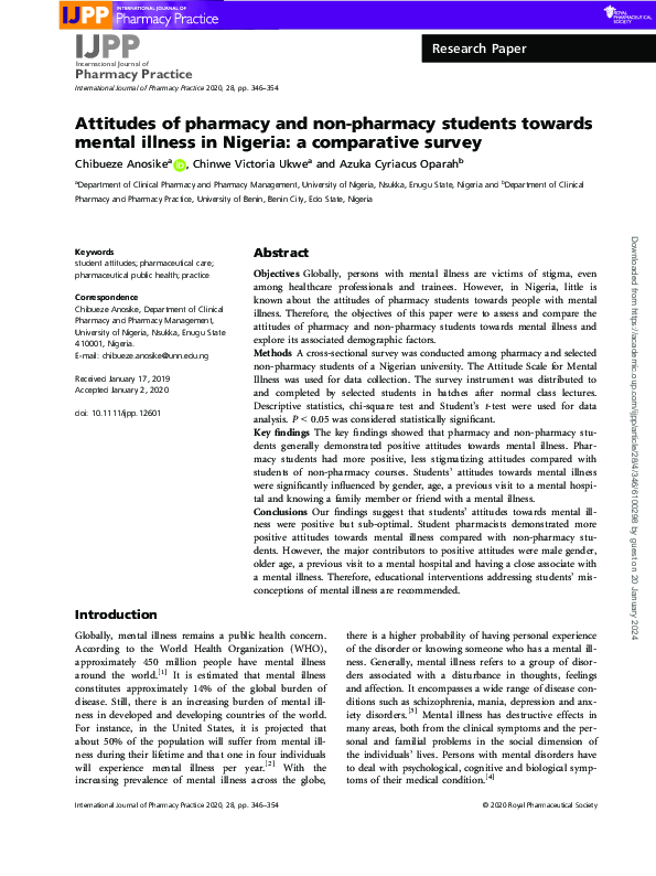 (PDF) Attitudes of pharmacy and non-pharmacy students towards mental ...