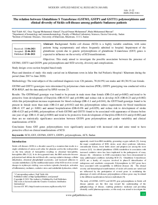 (PDF) The relation between Glutathione S Transferase (GSTM1, GSTP1 and ...