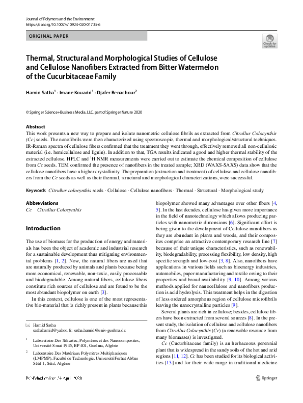 (PDF) Thermal, Structural and Morphological Studies of Cellulose and ...