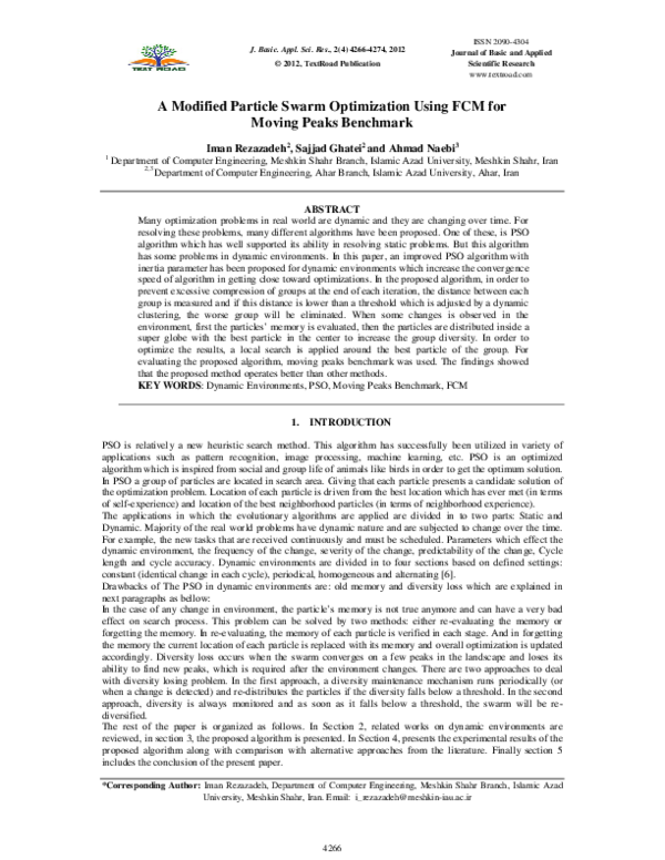 (PDF) A Modified Particle Swarm Optimization Using FCM for Moving Peaks ...